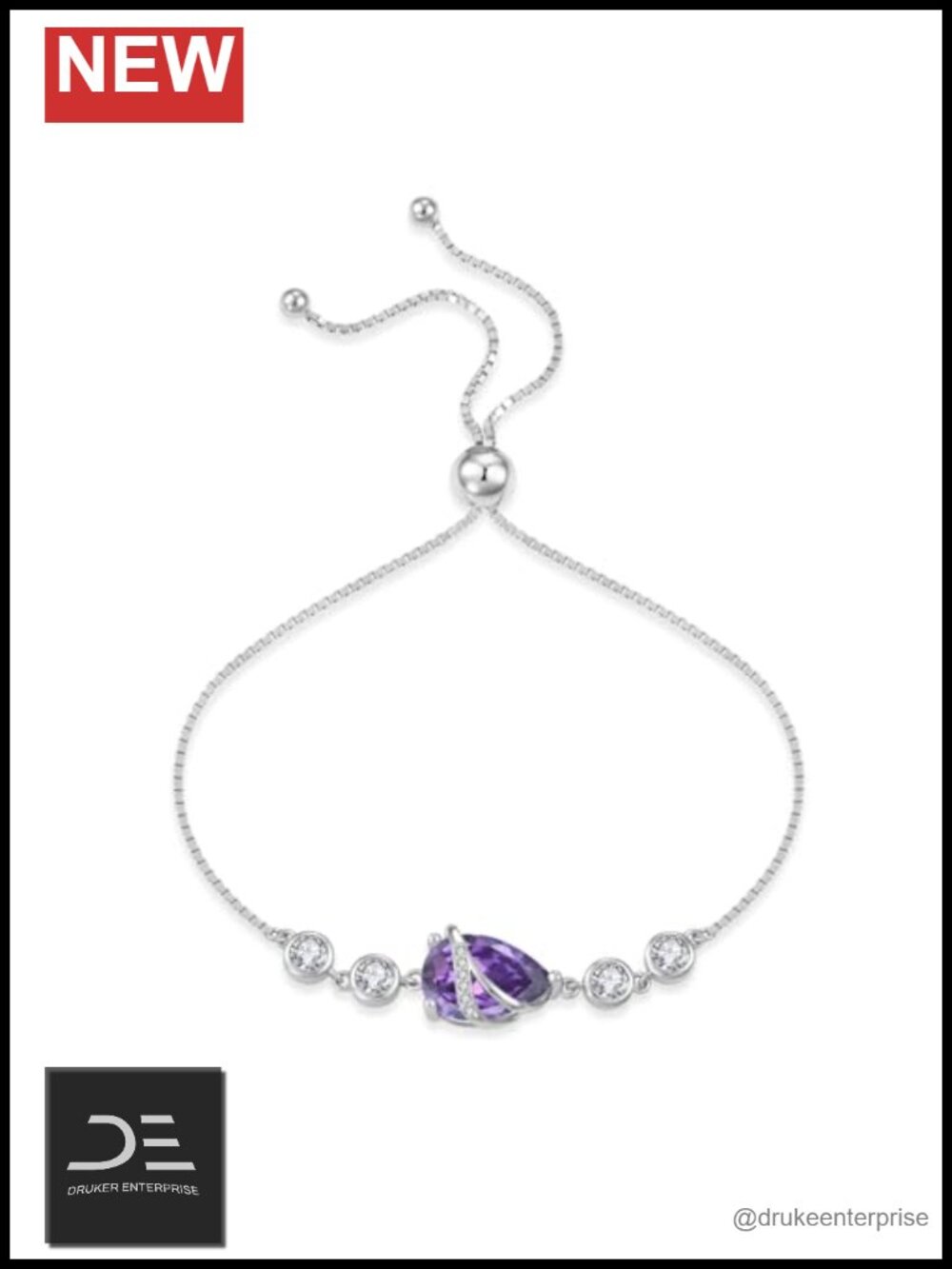 925 Sterling Silver Birthstone Bracelet Adjustable Chain Women Jewelry